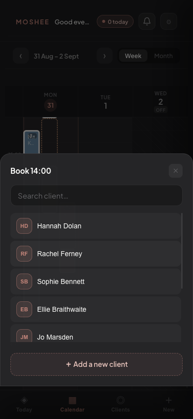 Booking a client in